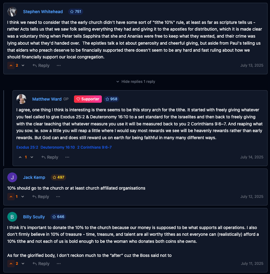 Theological discussion thread with user comments