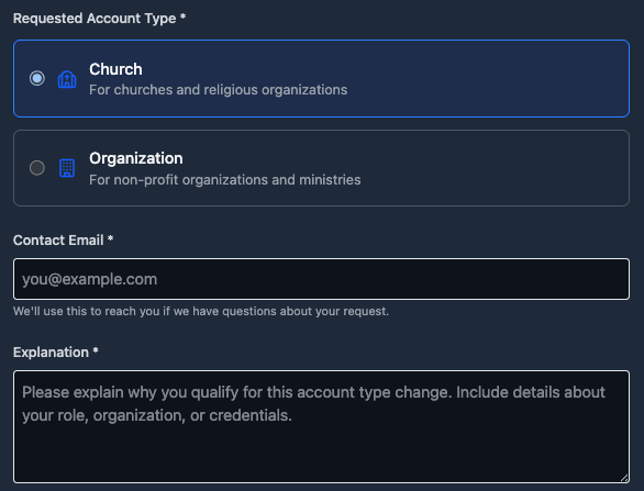 BeliefTrack account change request form