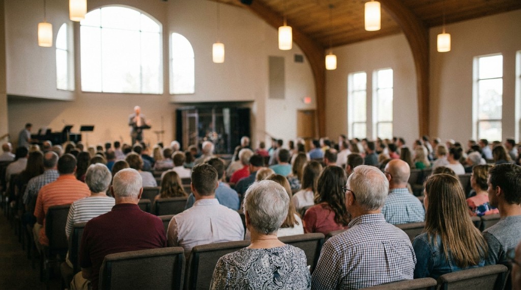 Congregation gathered in a church service